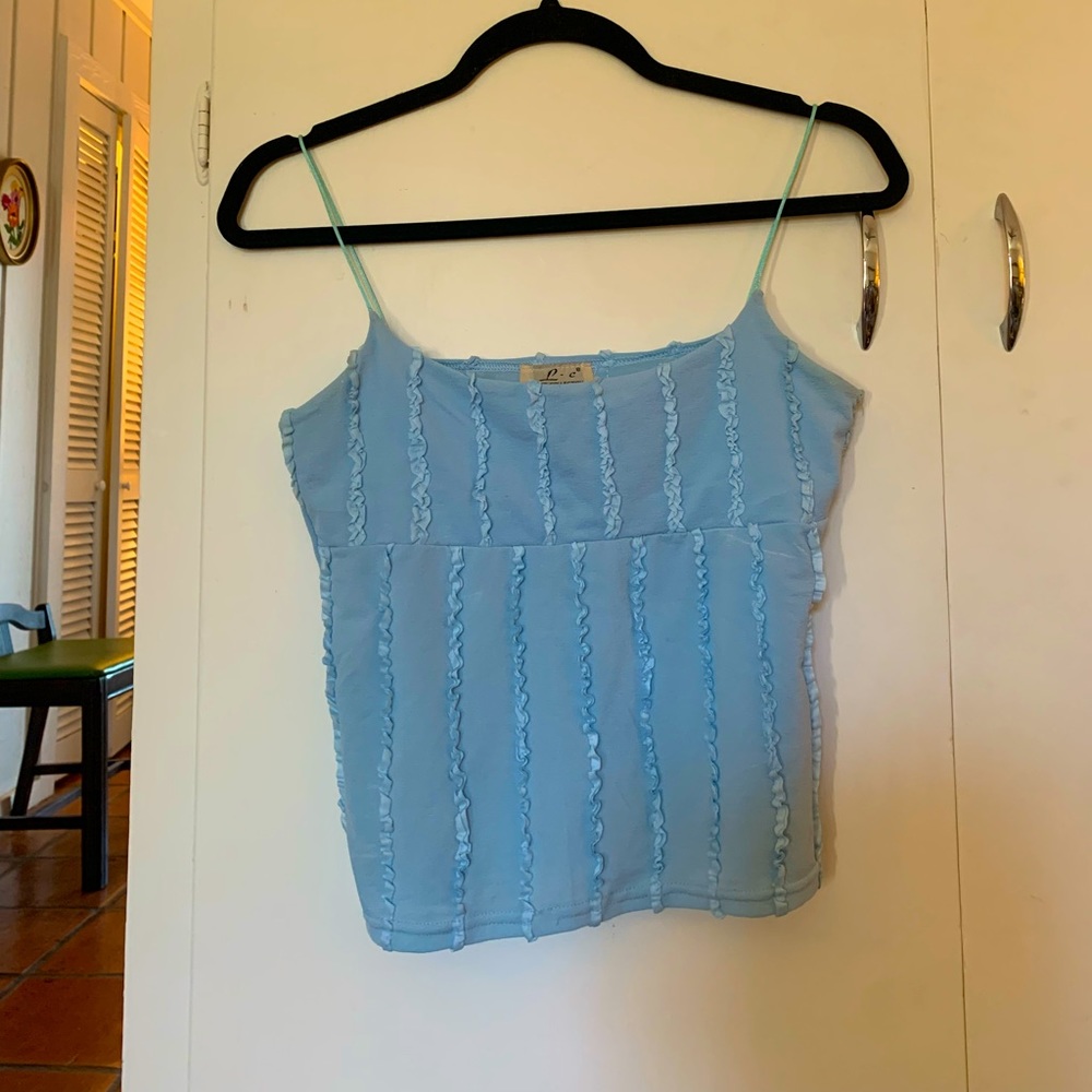 Vintage blue ruffle stripe detail stretchy tank